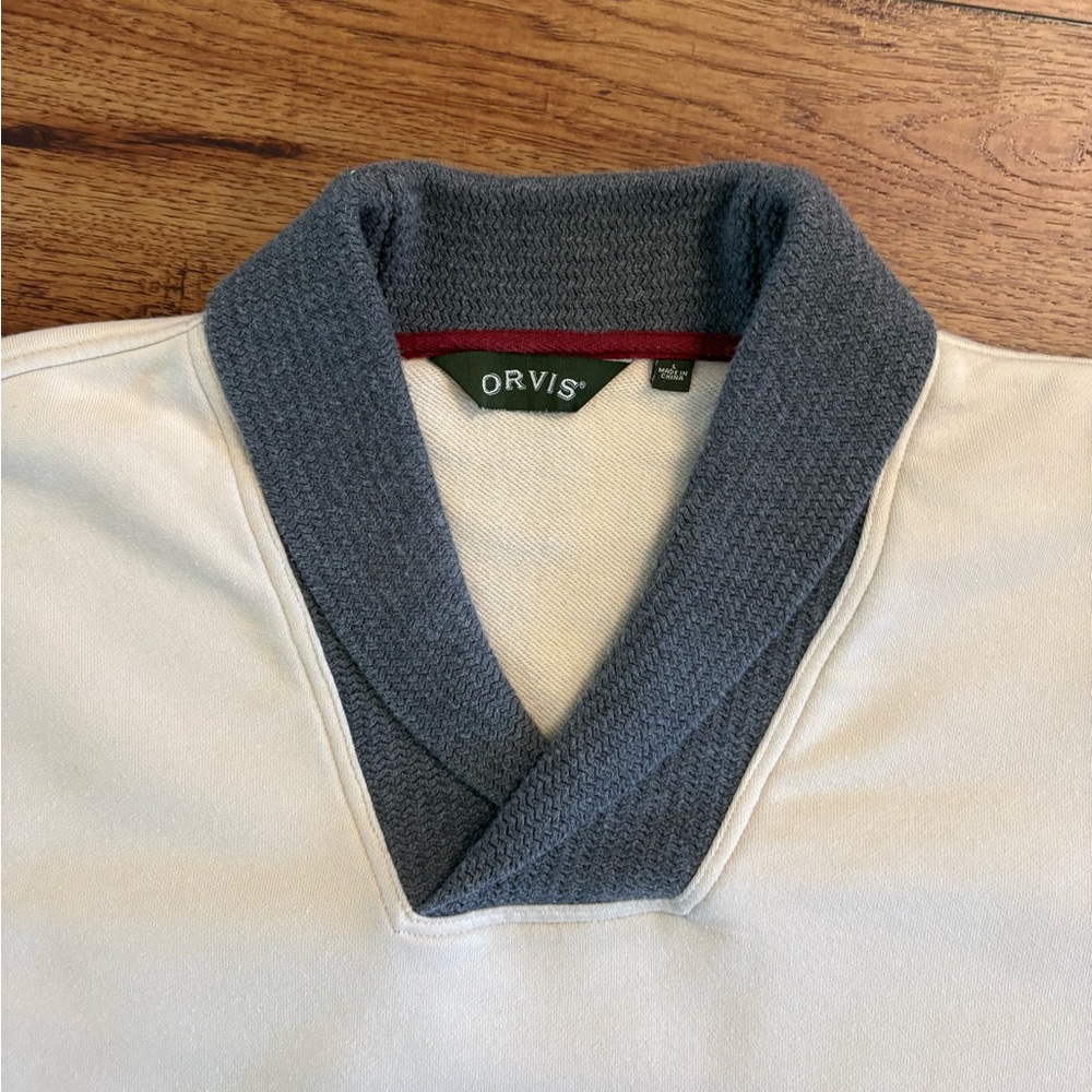 Orvis Cream Cotton Shawl Collar Pullover - Size L